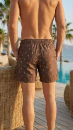 Erkek Deniz Şortu Fermuarlı Cepli File Astarlı Hızlı Kuruyan Premium - Kahverengi - Görsel 3