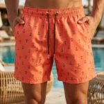 Erkek Deniz Şortu Fermuarlı Cepli File Astarlı Hızlı Kuruyan Premium - Turuncu