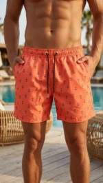 Erkek Deniz Şortu Fermuarlı Cepli File Astarlı Hızlı Kuruyan Premium - Turuncu