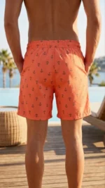 Erkek Deniz Şortu Fermuarlı Cepli File Astarlı Hızlı Kuruyan Premium - Turuncu - Görsel 2