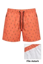 Erkek Deniz Şortu Fermuarlı Cepli File Astarlı Hızlı Kuruyan Premium - Turuncu - Görsel 3