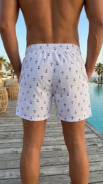 Erkek Deniz Şortu Fermuarlı Cepli File Astarlı Hızlı Kuruyan Premium - Beyaz - Görsel 2