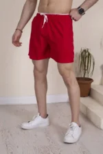 Erkek Deniz Şortu Fermuarlı Cepli File Astarlı - Kırmızı - Görsel 3