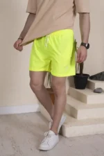 Erkek Deniz Şortu Fermuarlı Cepli File Astarlı - Neon Yeşili