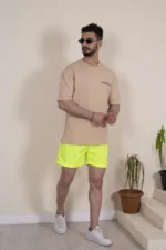 Erkek Deniz Şortu Fermuarlı Cepli File Astarlı - Neon Yeşili - Görsel 2