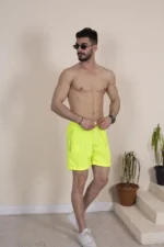 Erkek Deniz Şortu Fermuarlı Cepli File Astarlı - Neon Yeşili - Görsel 3