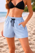 Deniz Şortu Fermuarlı Cepli File Astarlı Hızlı Kuruyan Premium - Bebek Mavisi