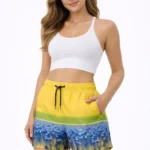 Deniz Şortu Fermuarlı Cepli File Astarlı Hızlı Kuruyan Premium - Sarı