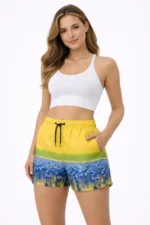 Deniz Şortu Fermuarlı Cepli File Astarlı Hızlı Kuruyan Premium - Sarı