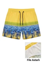 Deniz Şortu Fermuarlı Cepli File Astarlı Hızlı Kuruyan Premium - Sarı - Görsel 3