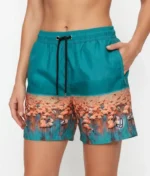 Deniz Şortu Fermuarlı Cepli File Astarlı Hızlı Kuruyan Premium - Su Yeşili