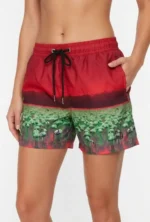 Deniz Şortu Fermuarlı Cepli File Astarlı Hızlı Kuruyan Premium - Kırmızı