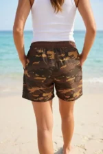 Deniz Şortu Fermuarlı Cepli File Astarlı Hızlı Kuruyan Premium - Kahverengi - Görsel 2