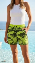 Deniz Şortu Fermuarlı Cepli File Astarlı Hızlı Kuruyan Premium - Neon Yeşili