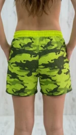 Deniz Şortu Fermuarlı Cepli File Astarlı Hızlı Kuruyan Premium - Neon Yeşili - Görsel 3