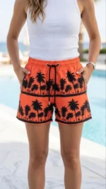 Deniz Şortu Fermuarlı Cepli File Astarlı Hızlı Kuruyan Premium - Turuncu