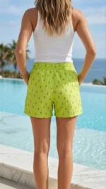 Deniz Şortu Fermuarlı Cepli File Astarlı Hızlı Kuruyan Premium - Neon Yeşili - Görsel 2