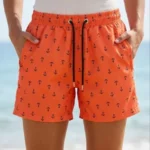 Deniz Şortu Fermuarlı Cepli File Astarlı Hızlı Kuruyan Premium - Turuncu