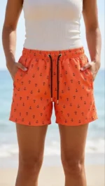 Deniz Şortu Fermuarlı Cepli File Astarlı Hızlı Kuruyan Premium - Turuncu