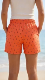 Deniz Şortu Fermuarlı Cepli File Astarlı Hızlı Kuruyan Premium - Turuncu - Görsel 2