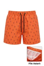 Deniz Şortu Fermuarlı Cepli File Astarlı Hızlı Kuruyan Premium - Turuncu - Görsel 3