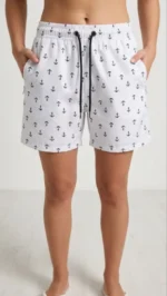 Deniz Şortu Fermuarlı Cepli File Astarlı Hızlı Kuruyan Premium - Beyaz