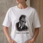 Atatürk Baskılı Tişört Kısa Kollu Bisiklet Yaka T-Shirt - Beyaz