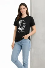 Atatürk Baskılı Tişört Kısa Kollu Bisiklet Yaka T-Shirt - Siyah - Görsel 2