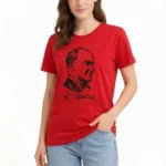 Atatürk Baskılı Tişört Kısa Kollu Bisiklet Yaka  T-Shirt - Kırmızı