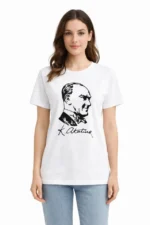 Atatürk Baskılı Tişört Kısa Kollu Bisiklet Yaka T-Shirt - Beyaz - Görsel 2