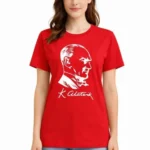 Atatürk Baskılı Tişört Kısa Kollu Bisiklet Yaka  T-Shirt - Kırmızı