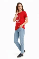 Atatürk Baskılı Tişört Kısa Kollu Bisiklet Yaka  T-Shirt - Kırmızı - Görsel 2