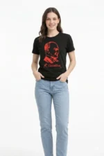 Atatürk Baskılı Tişört Kısa Kollu Bisiklet Yaka  T-Shirt - Siyah - Görsel 2