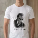 Erkek Atatürk Baskılı Tişört Kısa Kollu Bisiklet Yaka  T-Shirt - Beyaz
