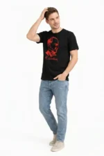 Erkek Atatürk Baskılı Tişört Kısa Kollu Bisiklet Yaka T-Shirt - Siyah - Görsel 2
