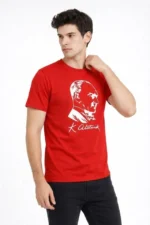 Erkek Atatürk Baskılı Tişört Kısa Kollu Bisiklet Yaka T-Shirt - Kırmızı - Görsel 3