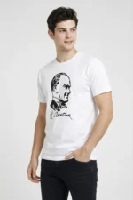 Erkek Atatürk Baskılı Tişört Kısa Kollu Bisiklet Yaka T-Shirt - Beyaz - Görsel 2