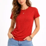 Flam Kumaş Melanj Dokulu Regular Fit Tişört Bisiklet Yaka Yazlık T-Shirt - Kiremit