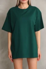 Regular Fit Tişört Bisiklet Yaka Yazlık Kısa Kol Basıc T-Shirt - Yeşil - Görsel 2