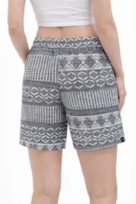 Etnik Desenli Dokuma Şort Lastikli Bel Bağcıklı Cepli Yazlık - Gri - Görsel 2