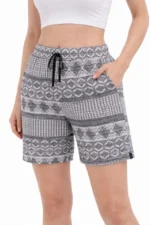 Etnik Desenli Dokuma Şort Lastikli Bel Bağcıklı Cepli Yazlık - Gri - Görsel 3