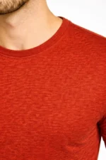 Erkek Flam Kumaş Melanj Dokulu Regular Fit Tişört Bisiklet Yaka Yazlık T-Shirt - Kiremit - Görsel 2