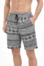 Erkek Etnik Desenli Dokuma Şort Lastikli Bel Bağcıklı Cepli Yazlık - Gri