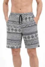 Erkek Etnik Desenli Dokuma Şort Lastikli Bel Bağcıklı Cepli Yazlık - Gri - Görsel 2