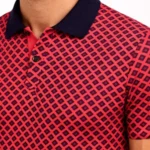 Erkek Pike Kumaş Polo Yaka Desenli Tişört Kısa Kol Yazlık T-Shirt - Kırmızı