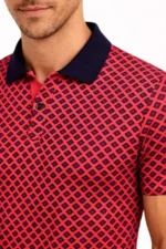 Erkek Pike Kumaş Polo Yaka Desenli Tişört Kısa Kol Yazlık T-Shirt - Kırmızı