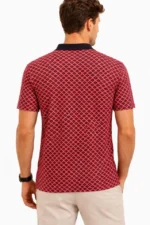 Erkek Pike Kumaş Polo Yaka Desenli Tişört Kısa Kol Yazlık T-Shirt - Kırmızı - Görsel 3