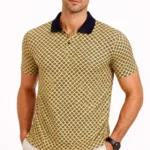 Erkek Pike Kumaş Polo Yaka Desenli Tişört Kısa Kol Yazlık T-Shirt - Sarı