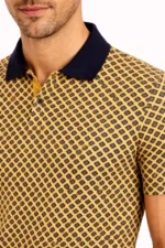 Erkek Pike Kumaş Polo Yaka Desenli Tişört Kısa Kol Yazlık T-Shirt - Sarı - Görsel 2