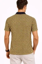 Erkek Pike Kumaş Polo Yaka Desenli Tişört Kısa Kol Yazlık T-Shirt - Sarı - Görsel 3